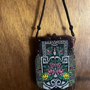 Beautiful Vintage Beaded Purse With Lucite Frame 1930s With Beaded Fringe.